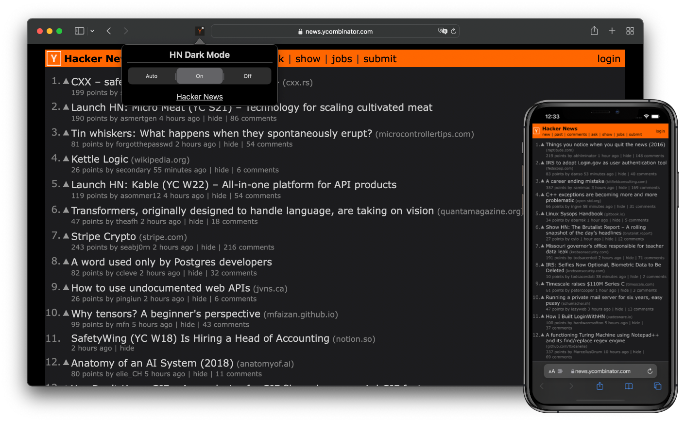 Hacker News Dark Mode Extension